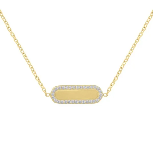 Collier en acier et Titane Pur - PVD doré - zircons - 7x20mm - 38+5cm