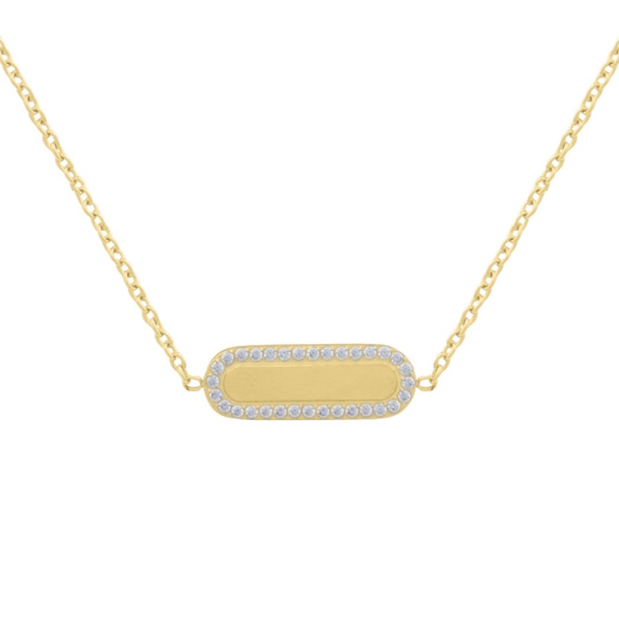 Collier en acier et Titane Pur - PVD doré - zircons - 7x20mm - 38+5cm