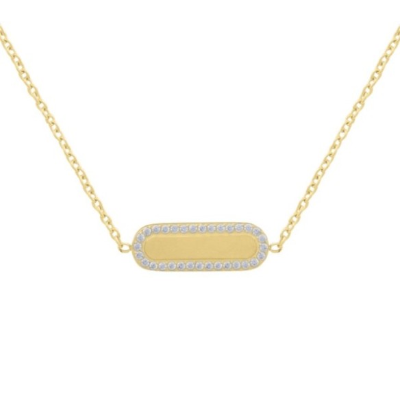 Collier en acier et Titane Pur - PVD doré - zircons - 7x20mm - 38+5cm