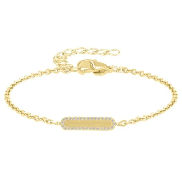 Bracelet en acier et Titane Pur - PVD doré - zircons - 5x20mm - 15+4cm