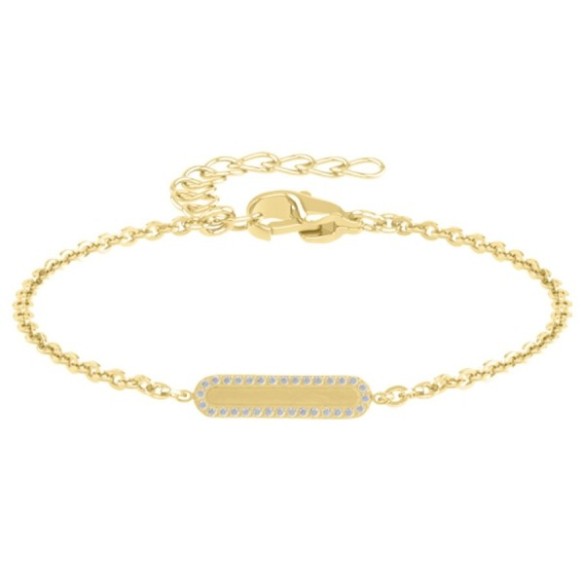 Bracelet en acier et Titane Pur - PVD doré - zircons - 5x20mm - 15+4cm