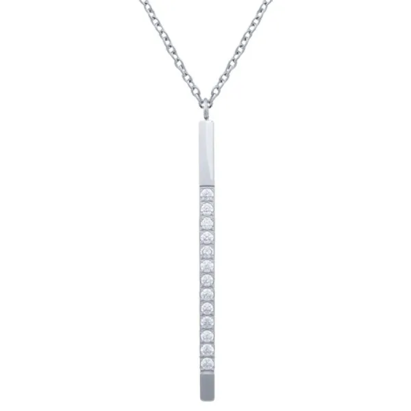 Collier en acier et Titane Pur - zircons - pendant 45x5mm - 45+5cm