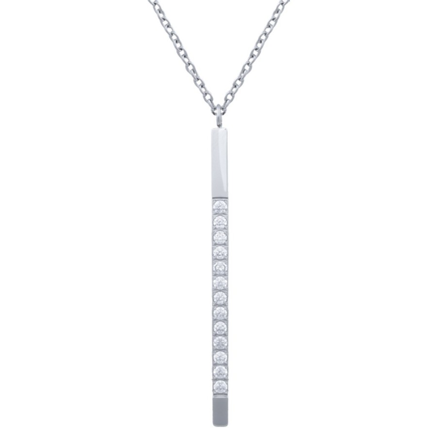 Collier en acier et Titane Pur - zircons - pendant 45x5mm - 45+5cm