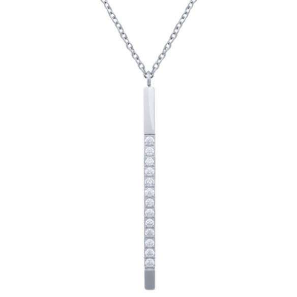 Collier en acier et Titane Pur - zircons - pendant 45x5mm - 45+5cm