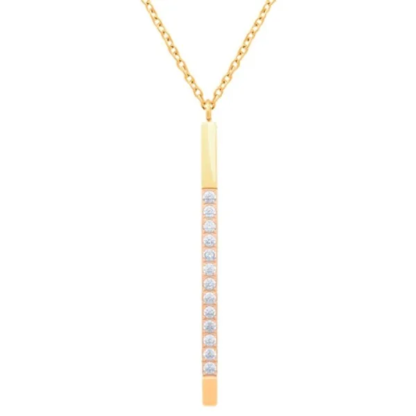 Collier en acier et Titane Pur - PVD doré - zircons - pendant 45x5mm - 38+5cm