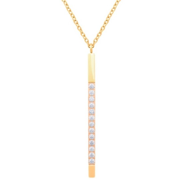 Collier en acier et Titane Pur - PVD doré - zircons - pendant 45x5mm - 38+5cm