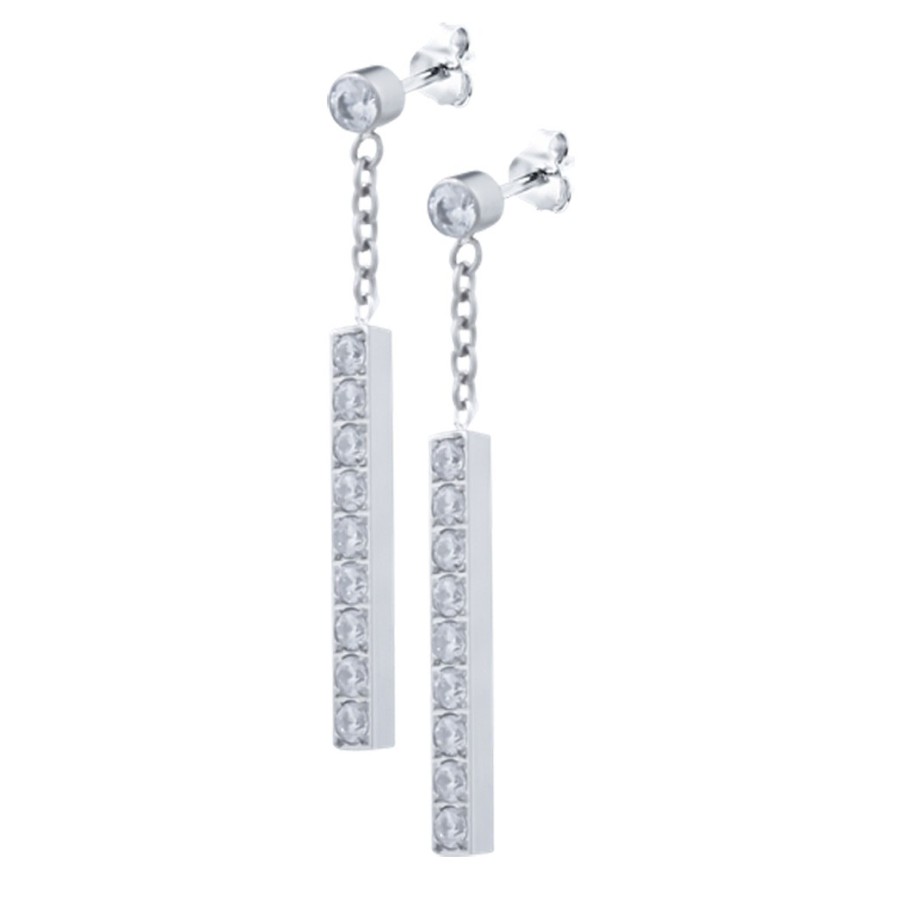 Boucles d'oreille en acier et Titane Pur - zircons - 35x4mm