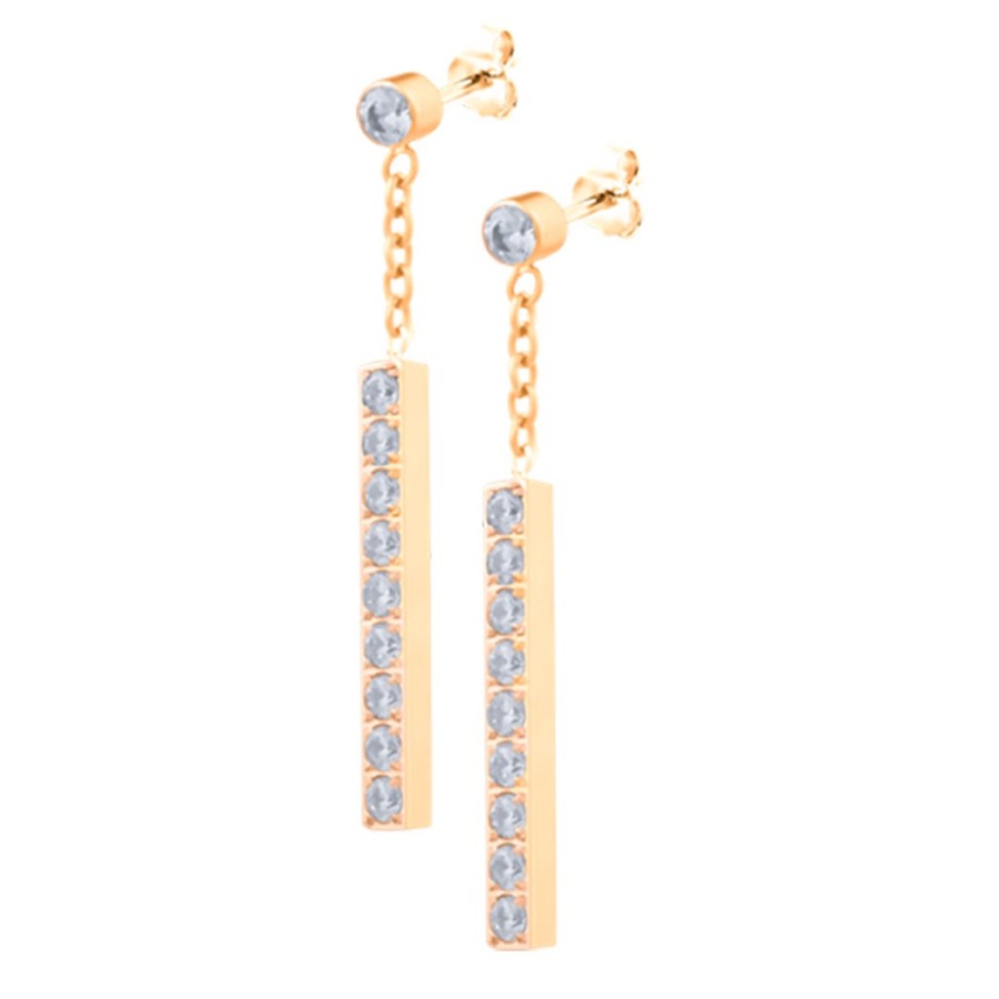Boucles d'oreille en acier et Titane Pur - PVD doré - zircons - 35x4mm