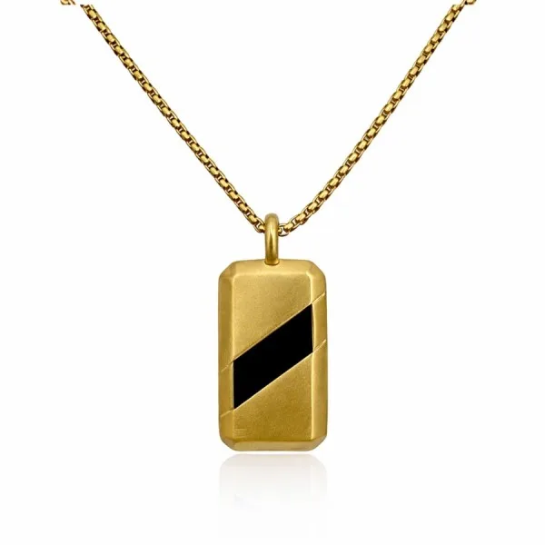 Collier acier - PVD doré - onyx - pendentif - 20x30x3mm - 45+10cm