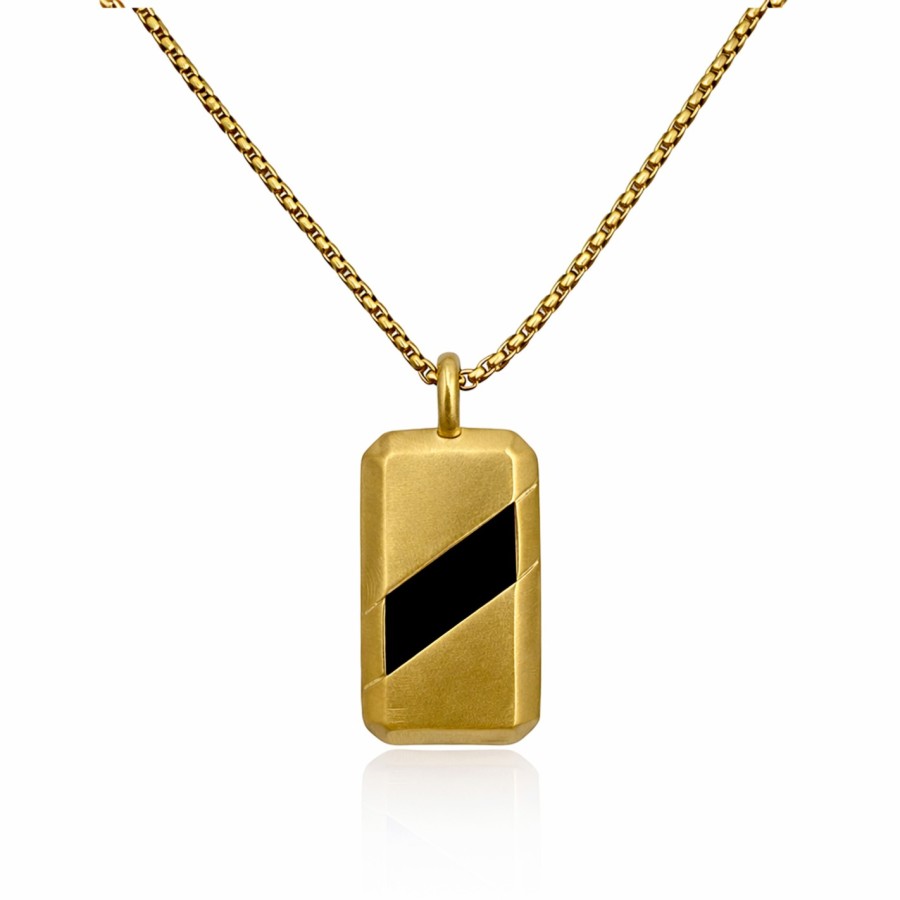 Collier acier - PVD doré - onyx - pendentif - 20x30x3mm - 45+10cm