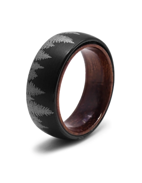Bague tunsgtène - PVD noir - intérieur confort bois - gravure laser...