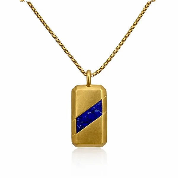 Collier acier - PVD doré - lapis lazuli - pendentif - 20x30x3mm - 45+10cm