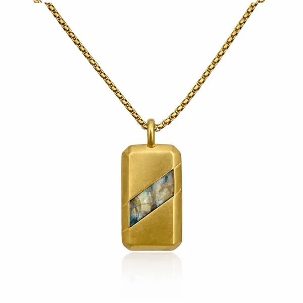 Collier acier - PVD doré - labradorite - pendentif - 20x30x3mm - 45+10cm