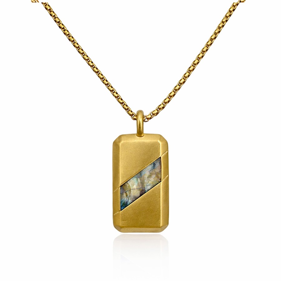 Collier acier - PVD doré - labradorite - pendentif - 20x30x3mm - 45+10cm