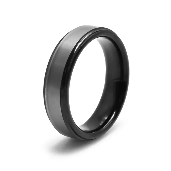 Bague tunsgtène - intérieur confort PVD noir - finition brossée noi...