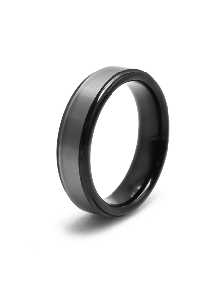 Bague tunsgtène - intérieur confort PVD noir - finition brossée noi...