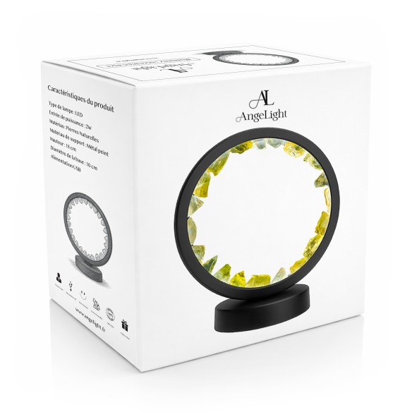 Lampe pierres naturelles Angelight - support noir - Citrine - diamètre 18cm