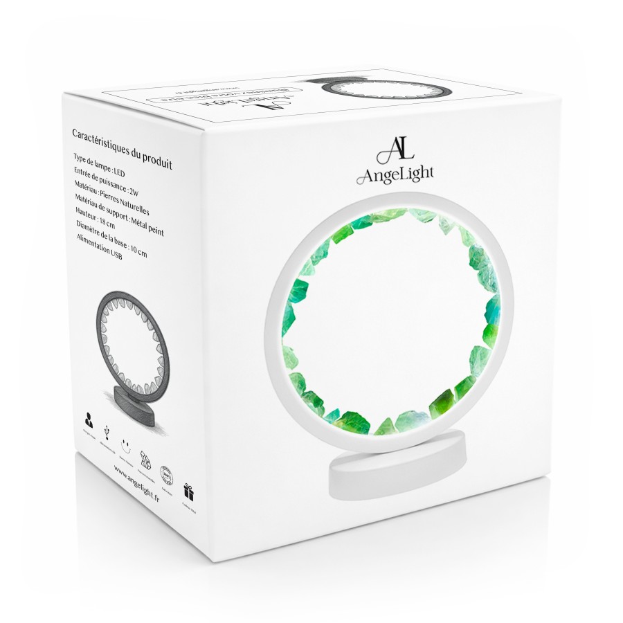 Lampe pierres naturelles Angelight - support blanc - fluorine - diamètre 18cm