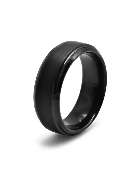 Bague Tungstène PVD Bleu - finition brossée - largeur 8mm - bords b...