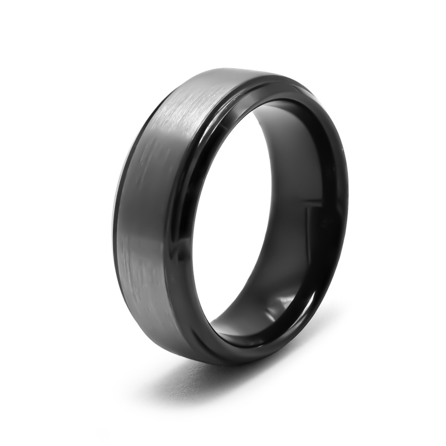 Bague tunsgtène - PVD noir - intérieur confort - finition couleur a...