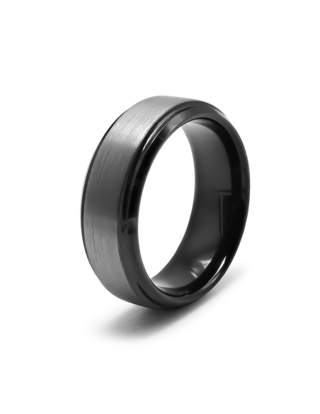 Bague tunsgtène - PVD noir - intérieur confort - finition couleur a...
