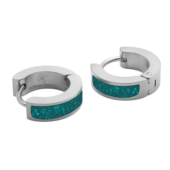 Créoles acier - malachite incrustée - diamètre intérieur 10mm