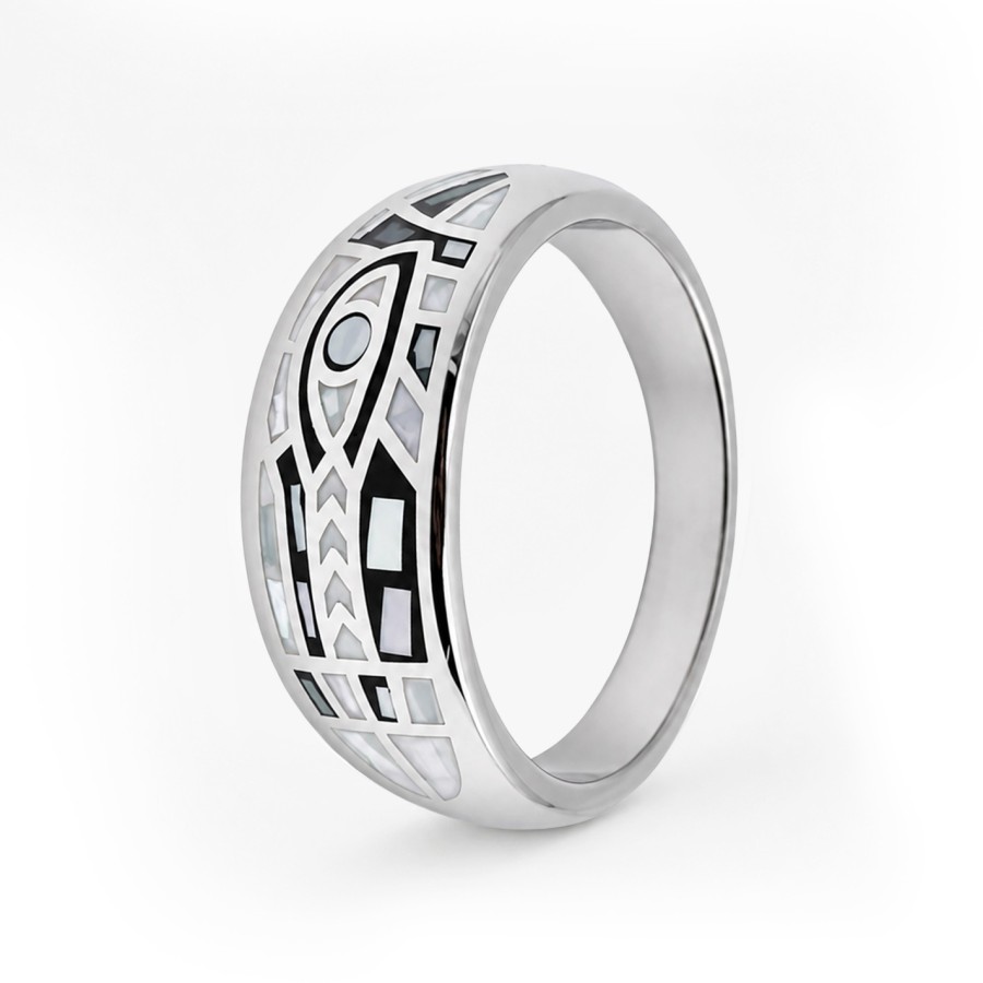 Bague en acier - émail et nacre - tailles 54–55 à 60–61