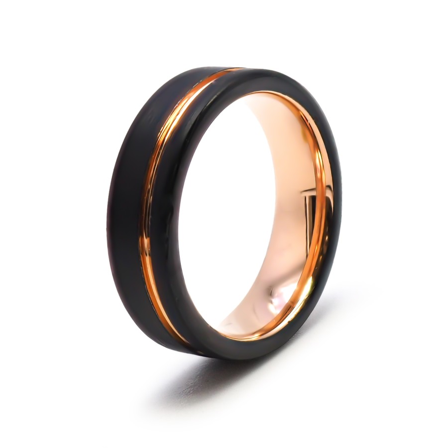 Bague tungstène - 2 tons - rosé et noir - PVD - largeur 6mm - Toltek