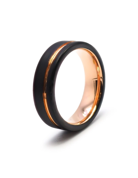 Bague tungstène - 2 tons - rosé et noir - PVD - largeur 6mm - Toltek