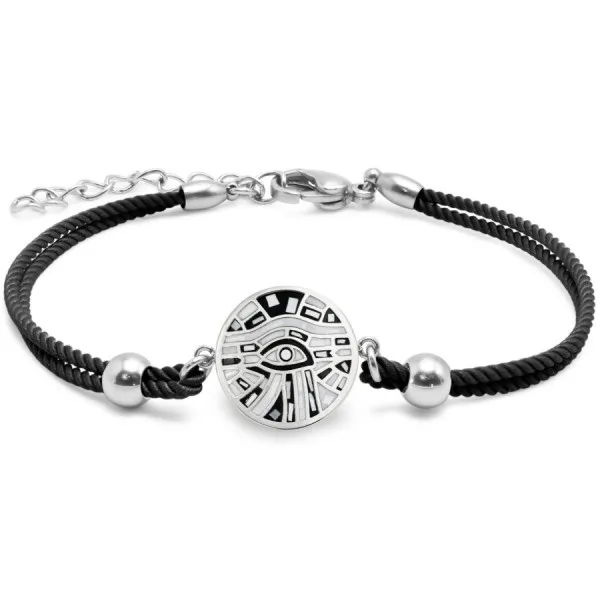 Bracelet en acier coton noir - émail et nacre - 15 + 5 cm