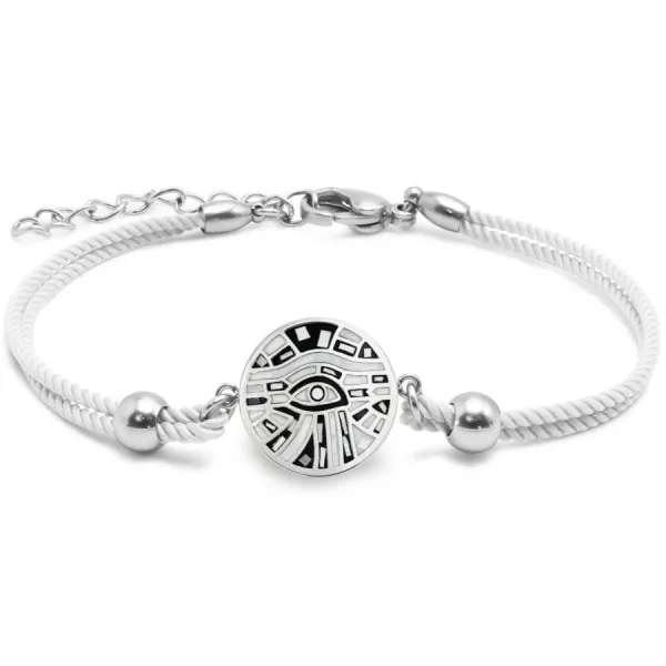 Bracelet en acier coton blanc - émail et nacre - 15 + 5 cm