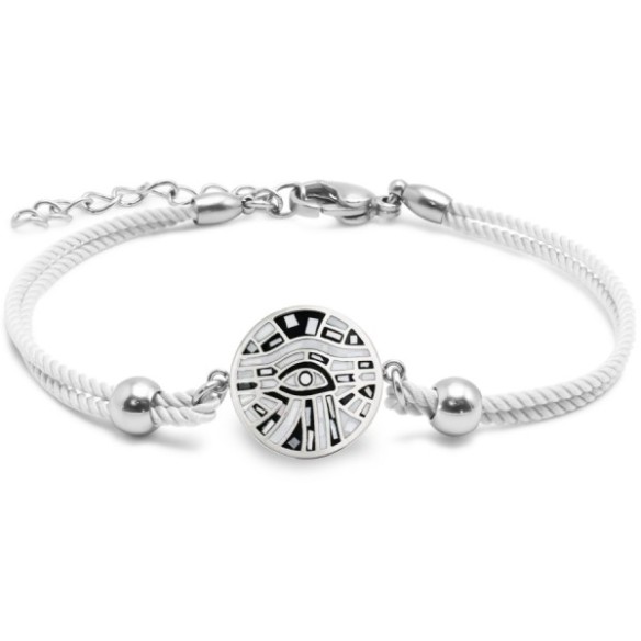 Bracelet en acier coton blanc - émail et nacre - 15 + 5 cm
