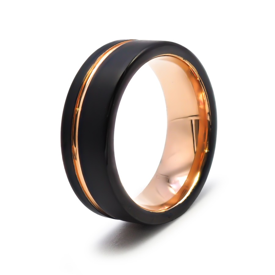 Bague tungstène - 2 tons - rosé et noir - PVD - largeur 8mm - Toltek