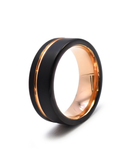 Bague tungstène - 2 tons - rosé et noir - PVD - largeur 8mm - Toltek