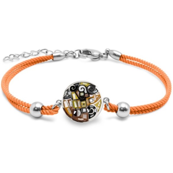Bracelet en acier coton orange - émail et nacre - 15 + 5 cm