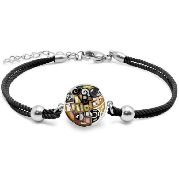 Bracelet en acier coton noir - émail et nacre - 15 + 5 cm
