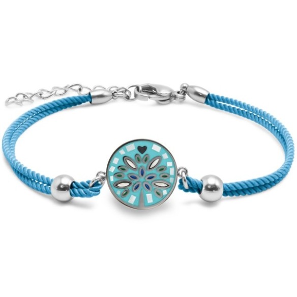 Bracelet en acier coton bleu - émail et nacre - arbre de vie - 15 + 5 cm