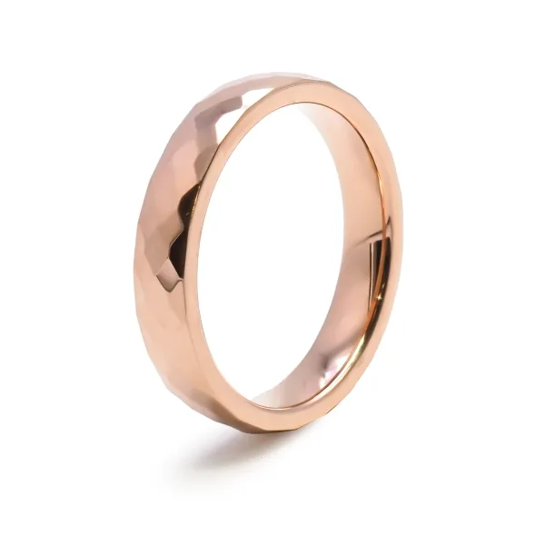Bague tungstène - finition facettée rosé - largeur 4mm - Toltek