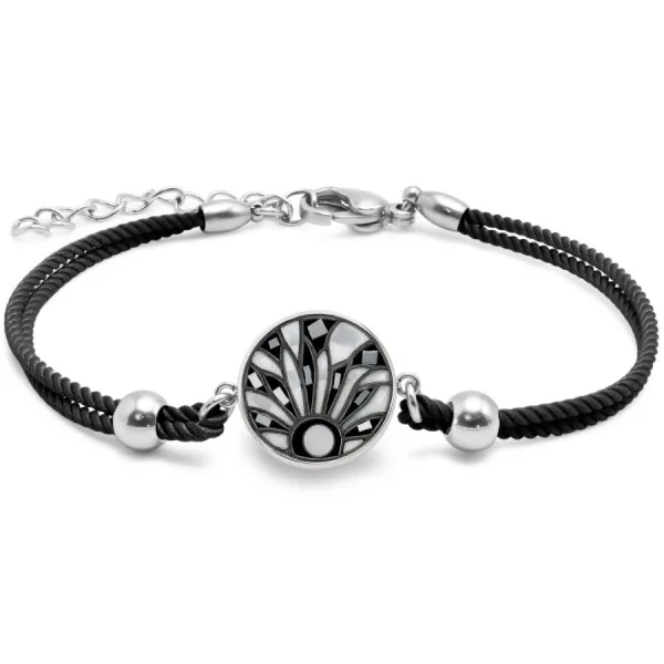 Bracelet en acier coton noir - émail et nacre - 15 + 5 cm