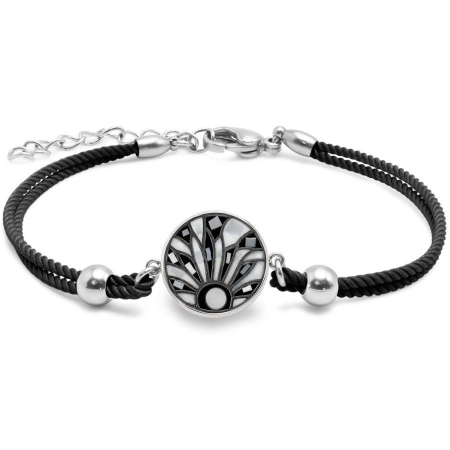 Bracelet en acier coton noir - émail et nacre - 15 + 5 cm