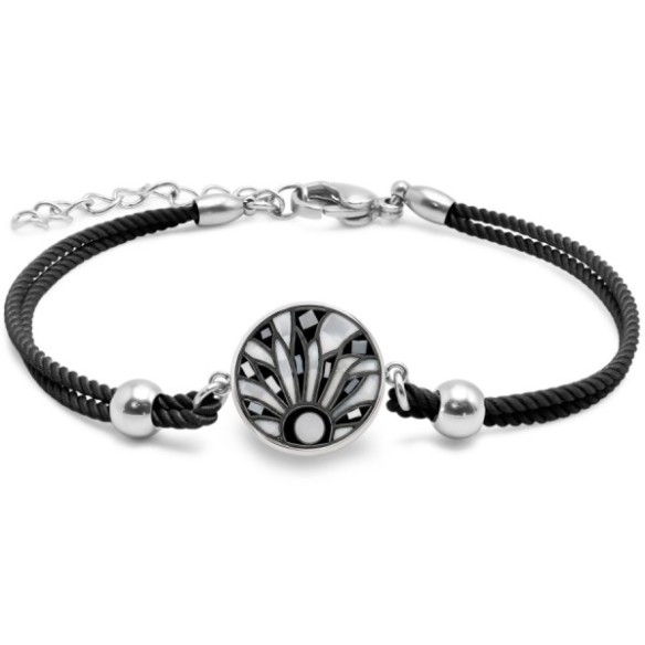 Bracelet en acier coton noir - émail et nacre - 15 + 5 cm