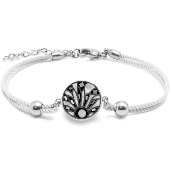 Bracelet en acier coton blanc - émail et nacre - 15 + 5 cm