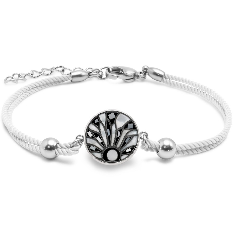 Bracelet en acier coton blanc - émail et nacre - 15 + 5 cm