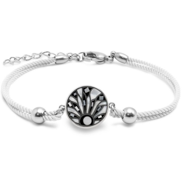 Bracelet en acier coton blanc - émail et nacre - 15 + 5 cm