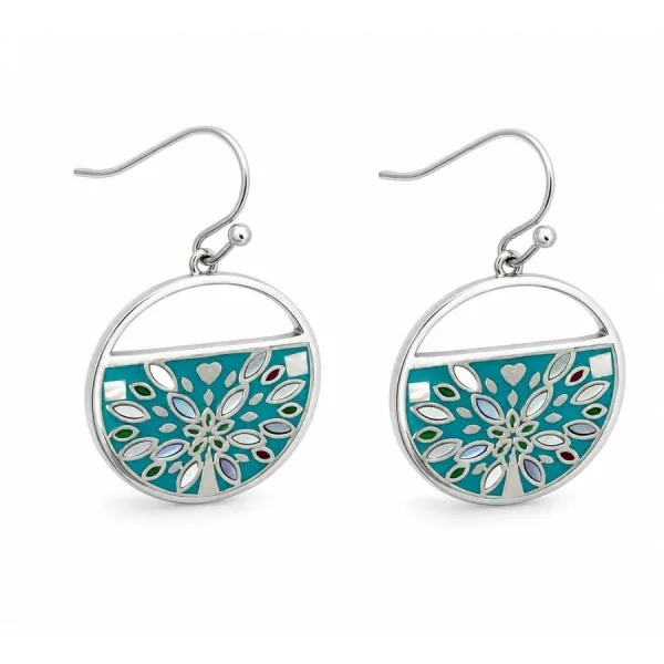 Boucles d'oreilles en acier - émail et nacre - arbre de vie