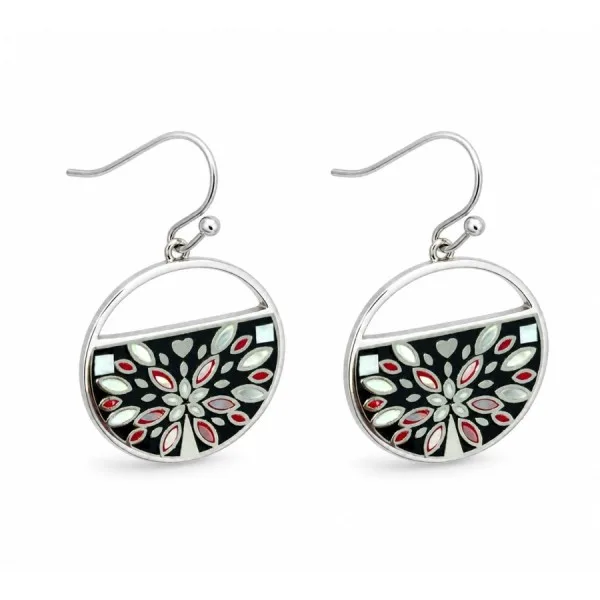 Boucles d'oreilles en acier - émail et nacre - arbre de vie