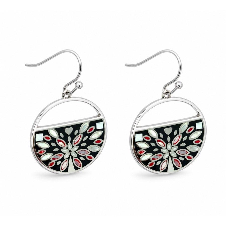 Boucles d'oreilles en acier - émail et nacre - arbre de vie