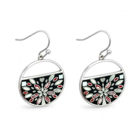 Boucles d'oreilles en acier - émail et nacre - arbre de vie