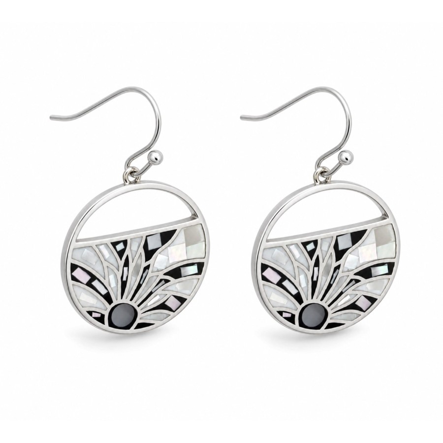 Boucles d'oreilles en acier - émail et nacre