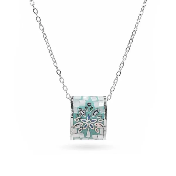 Collier en acier - émail et nacre - arbre de vie - 45 + 5 cm